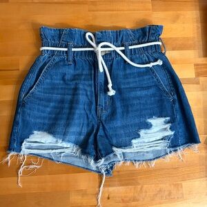 American Eagle Outfitters Blue Distressed High Waist Shorts